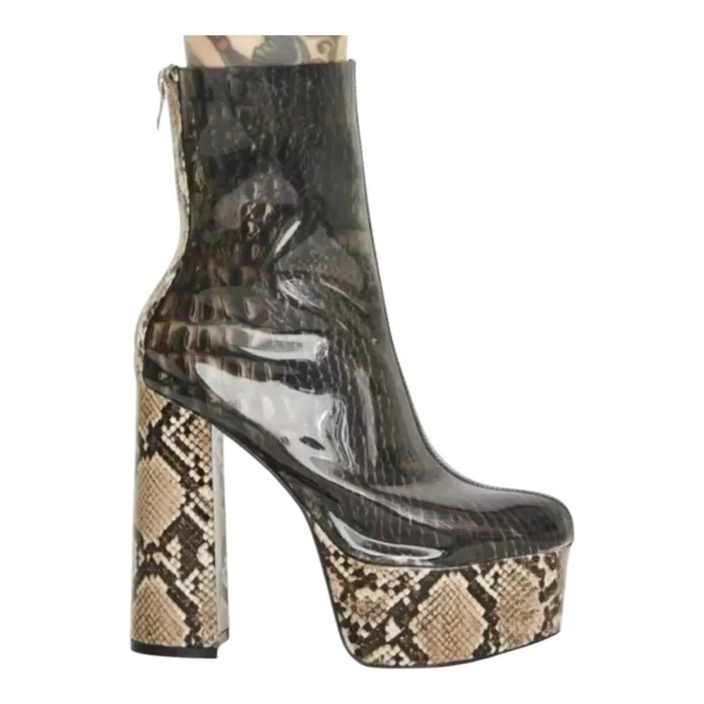 Azalea Wang‎ Dreamer Snake Platform Jelly Boots 7.5 Chunky Combat Block Heel